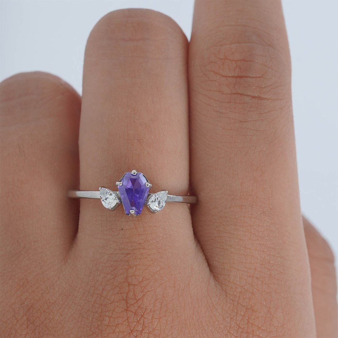 Coffin Amethyst Engagement Ring Till Death Gothic Wedding Rings