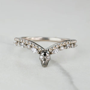 Moissanite Skull Engagement Ring Enhancer Wedding Band Two Tone Sterling Silver