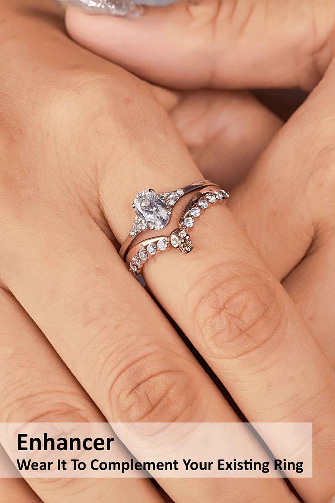 Moissanite Engagement Ring Enhancer Curved Skull Wedding Band Women Rose Gold