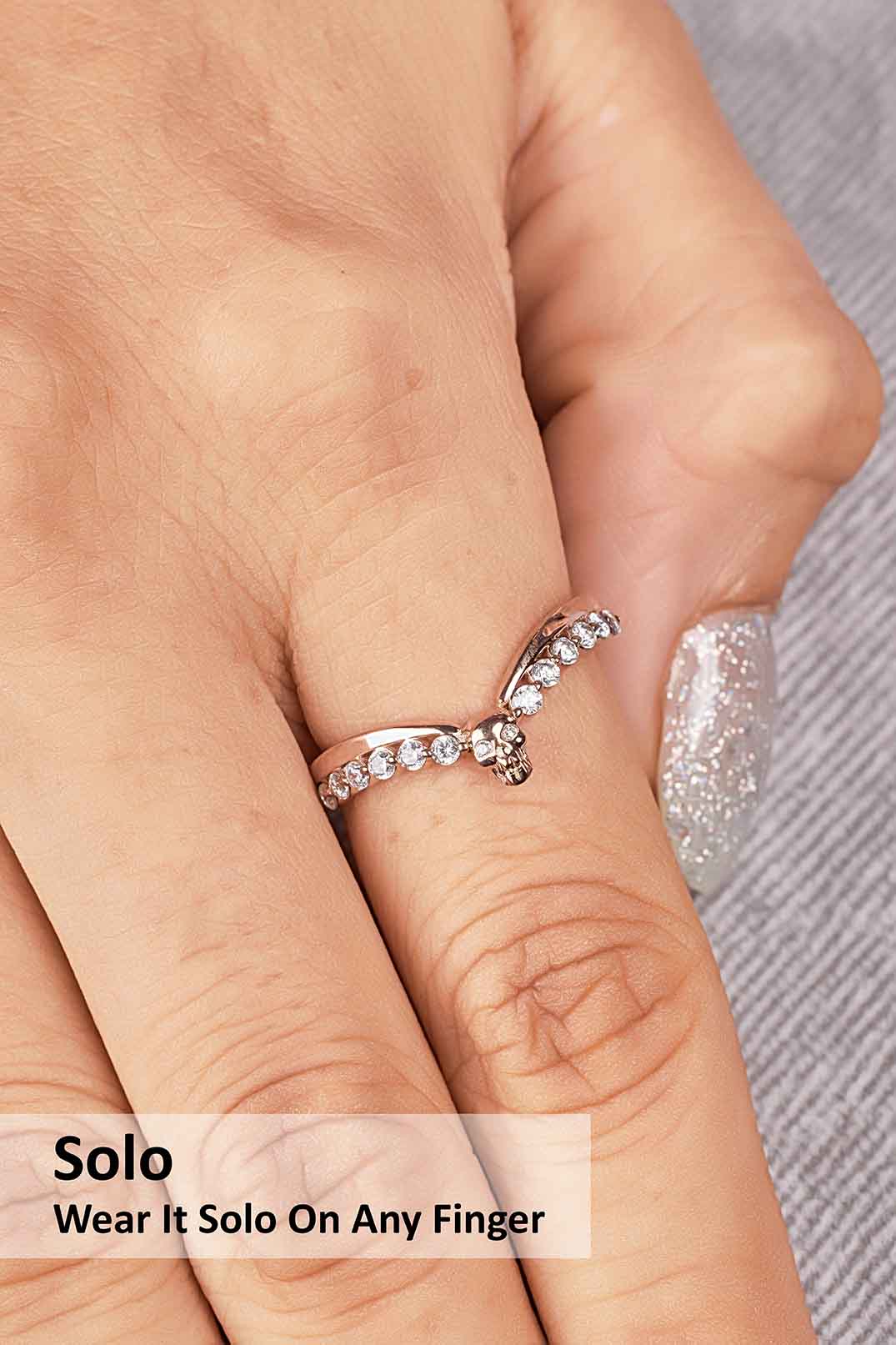 Moissanite Engagement Ring Enhancer Curved Skull Wedding Band Women Rose Gold