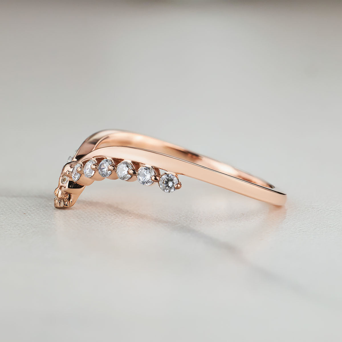 Moissanite Engagement Ring Enhancer Curved Skull Wedding Band Women Rose Gold