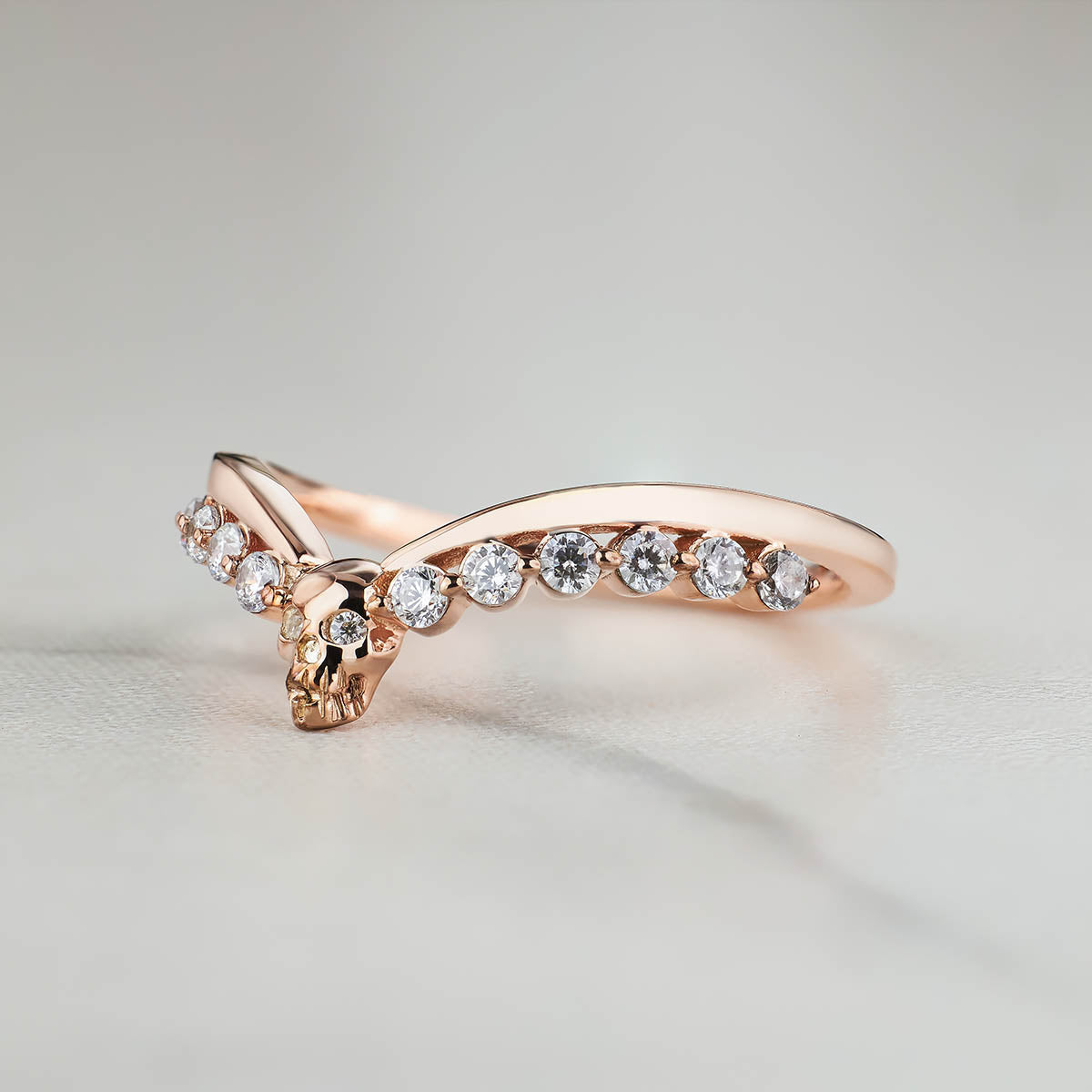 Moissanite Engagement Ring Enhancer Curved Skull Wedding Band Women Rose Gold