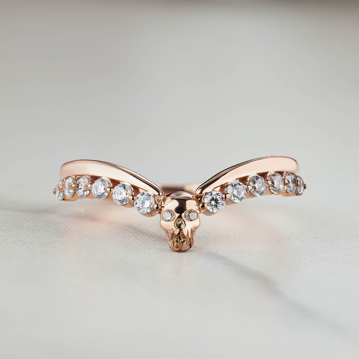 Moissanite Engagement Ring Enhancer Curved Skull Wedding Band Women Rose Gold