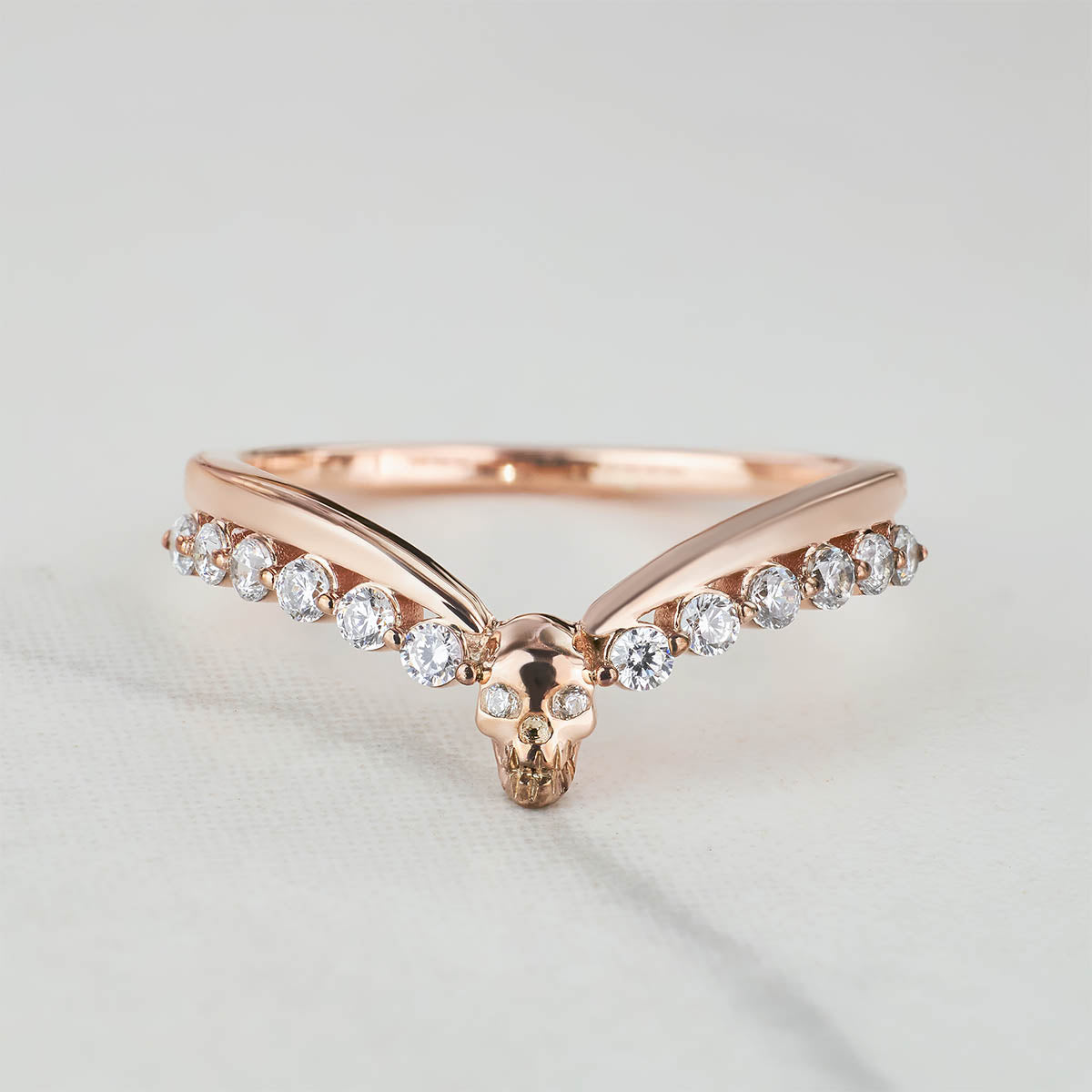 Moissanite Engagement Ring Enhancer Curved Skull Wedding Band Women Rose Gold