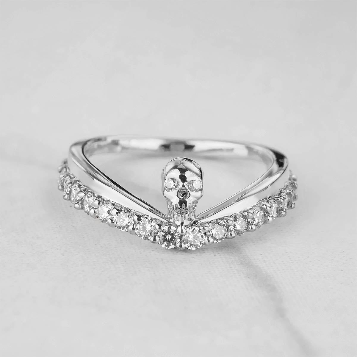 Moissanite Skull Promise Ring Sterling Silver Gothic Wedding Ring Halloween