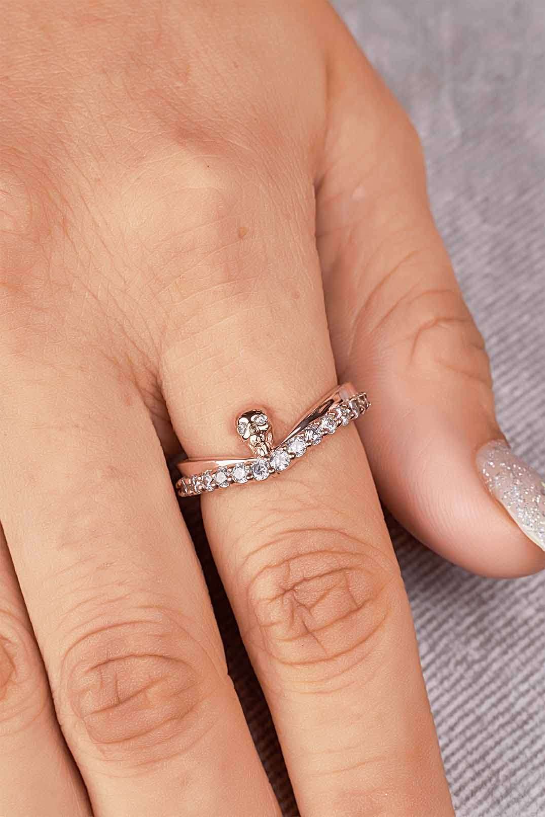 Moissanite Skull Promise Ring Sterling Silver Gothic Wedding Ring Halloween