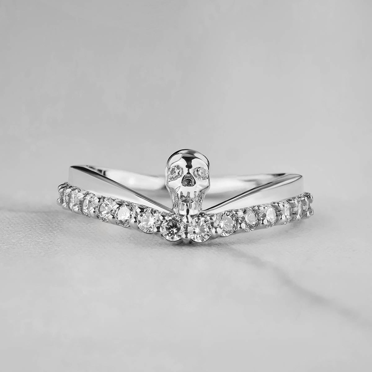 Moissanite Skull Promise Ring Sterling Silver Gothic Wedding Ring Halloween