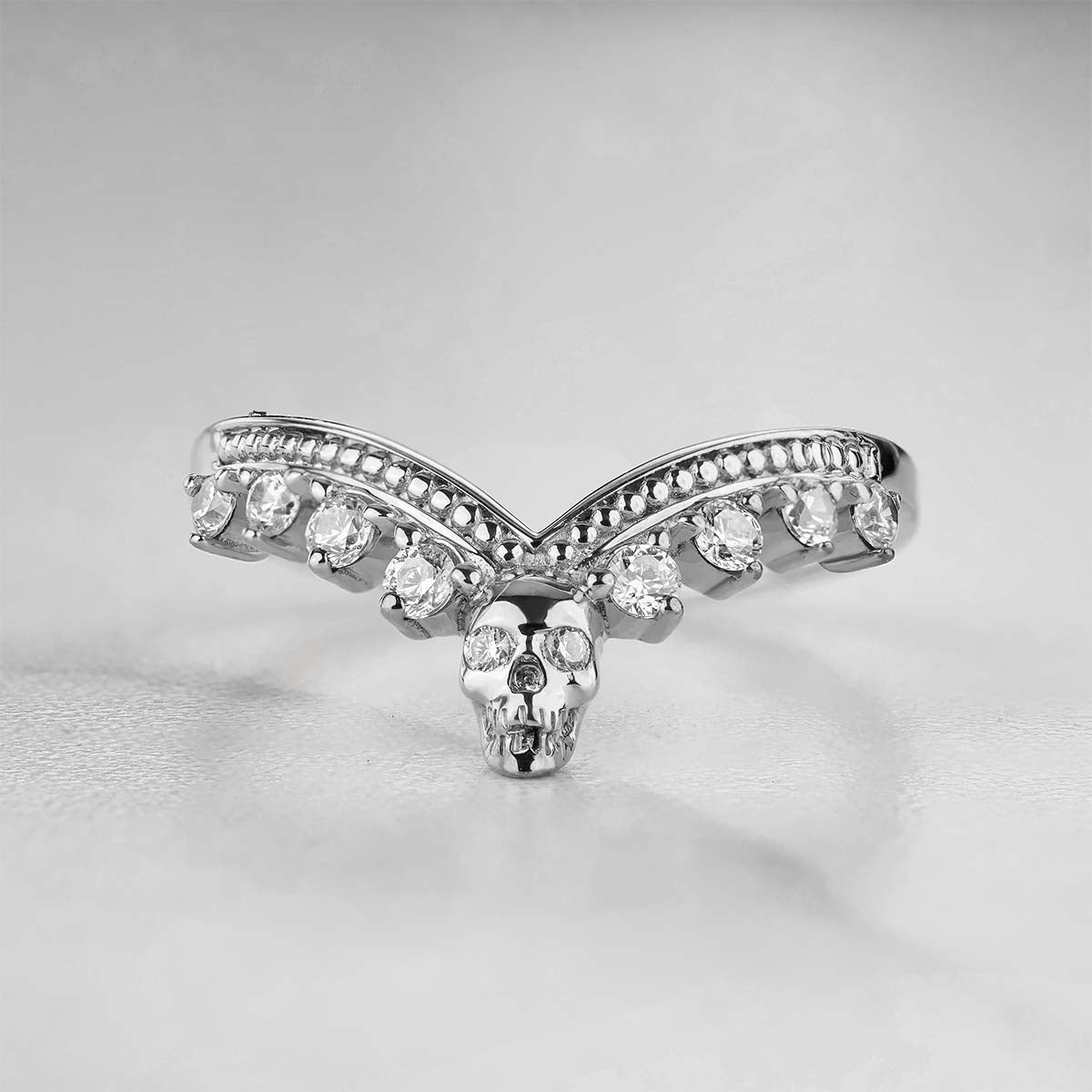 Moissanite Engagement Enhancer Ring Skull Curved Wedding Band Sterling Silver