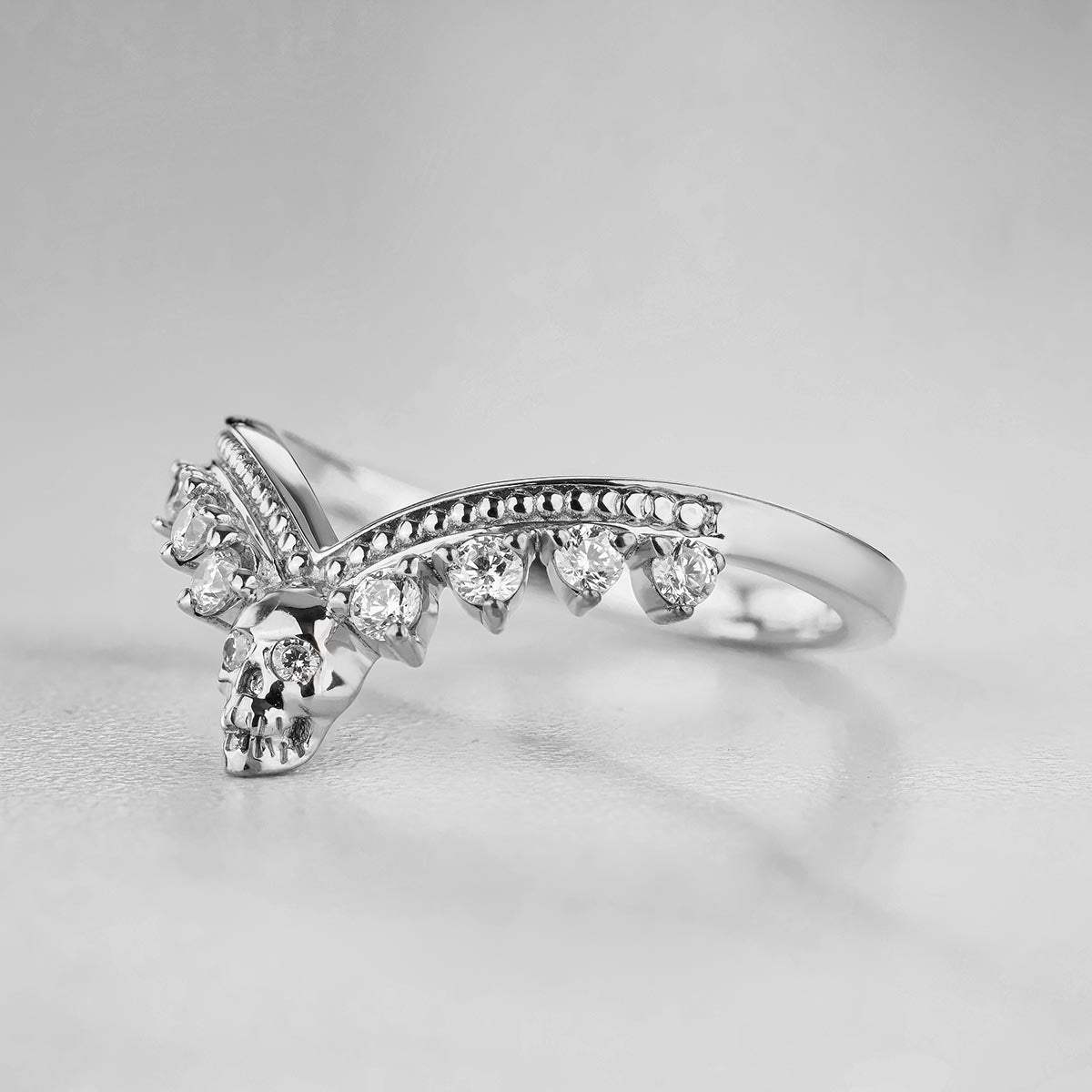 Moissanite Engagement Enhancer Ring Skull Curved Wedding Band Sterling Silver