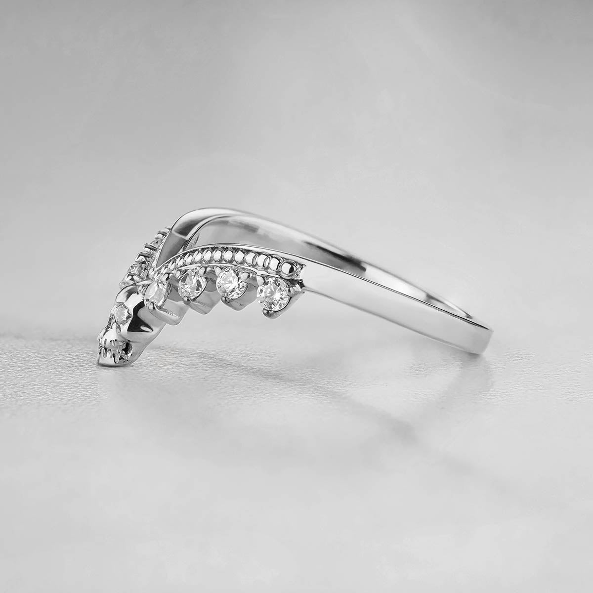 Moissanite Engagement Enhancer Ring Skull Curved Wedding Band Sterling Silver