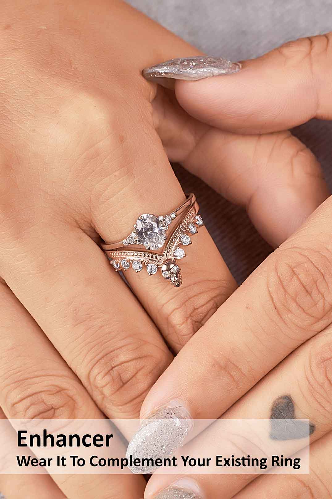 Moissanite Engagement Enhancer Ring Skull Curved Wedding Band Sterling Silver