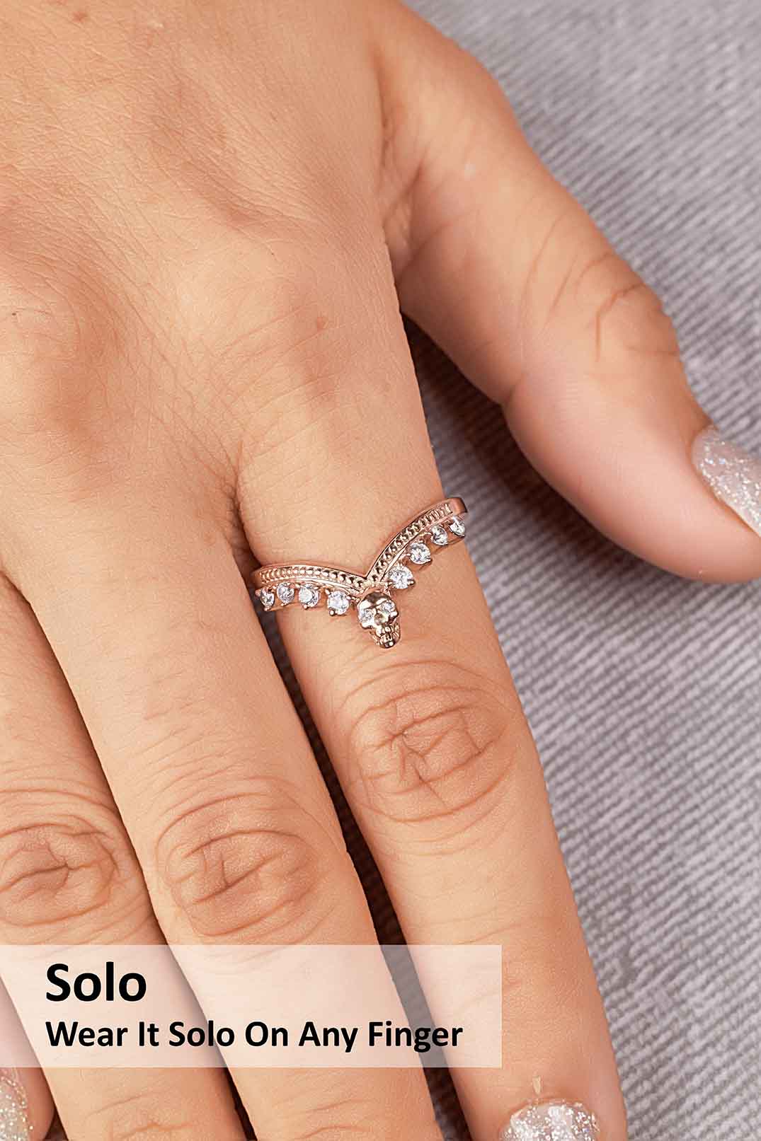 Moissanite Engagement Enhancer Ring Skull Curved Wedding Band Sterling Silver