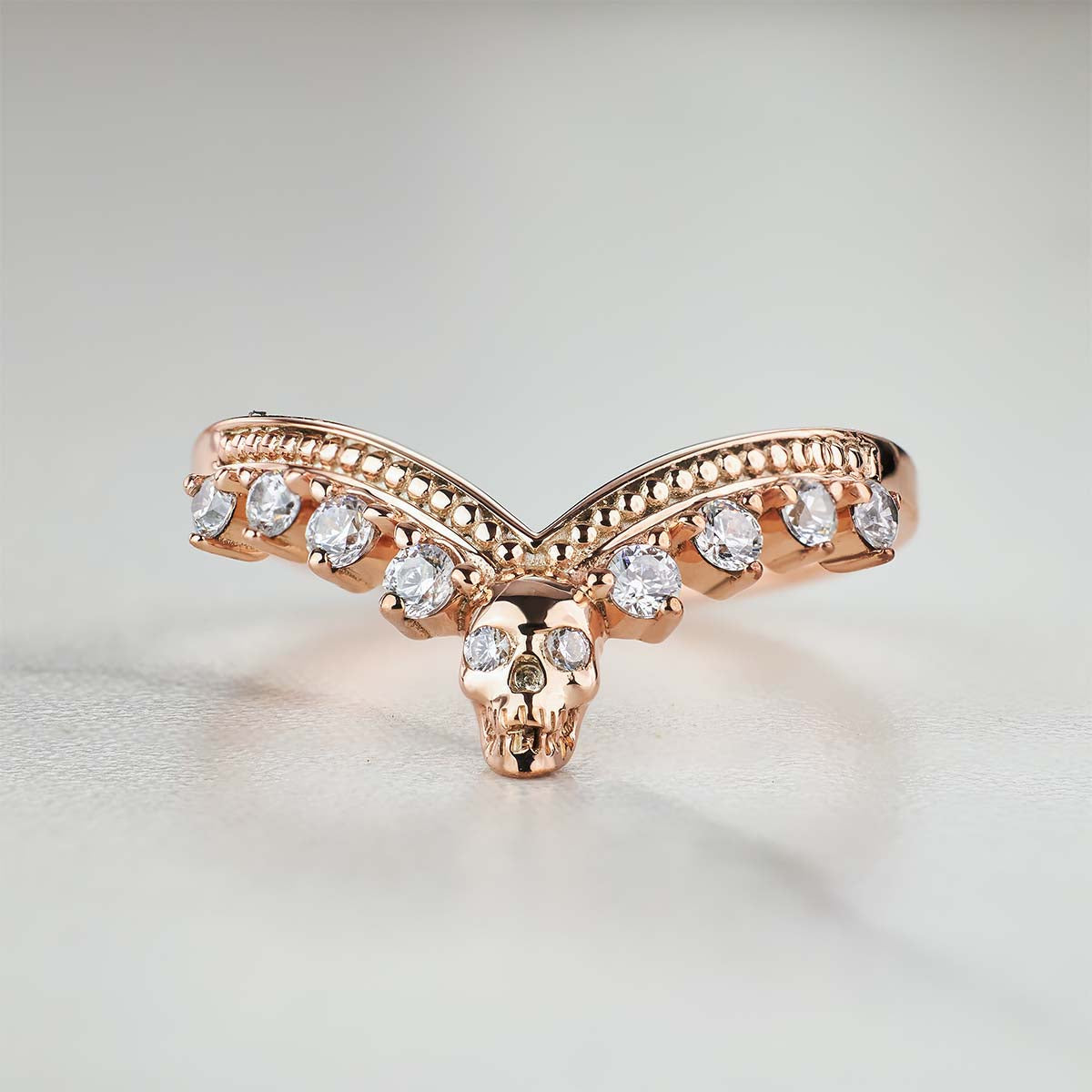 Moissanite Engagement Enhancer Ring Skull Curved Wedding Band Sterling Silver