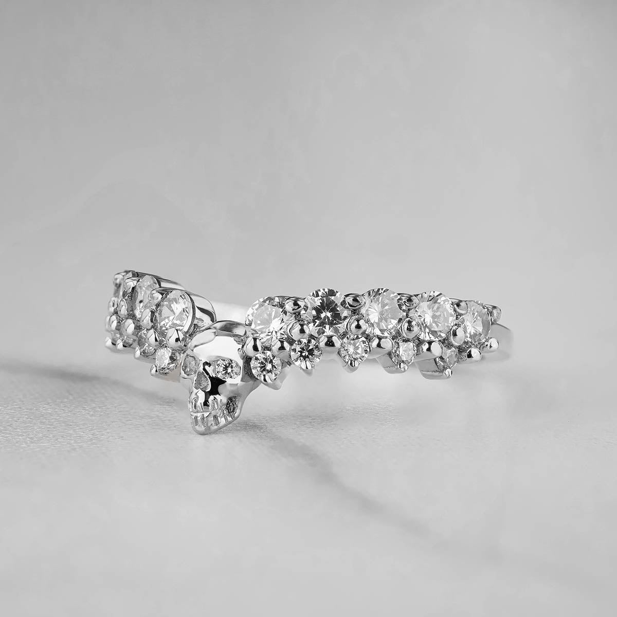 AAA Cubic Zirconia 925 Sterling Silver Skull Engagement Ring Enhancer for Women Wedding Anniversary Band Gift for Her