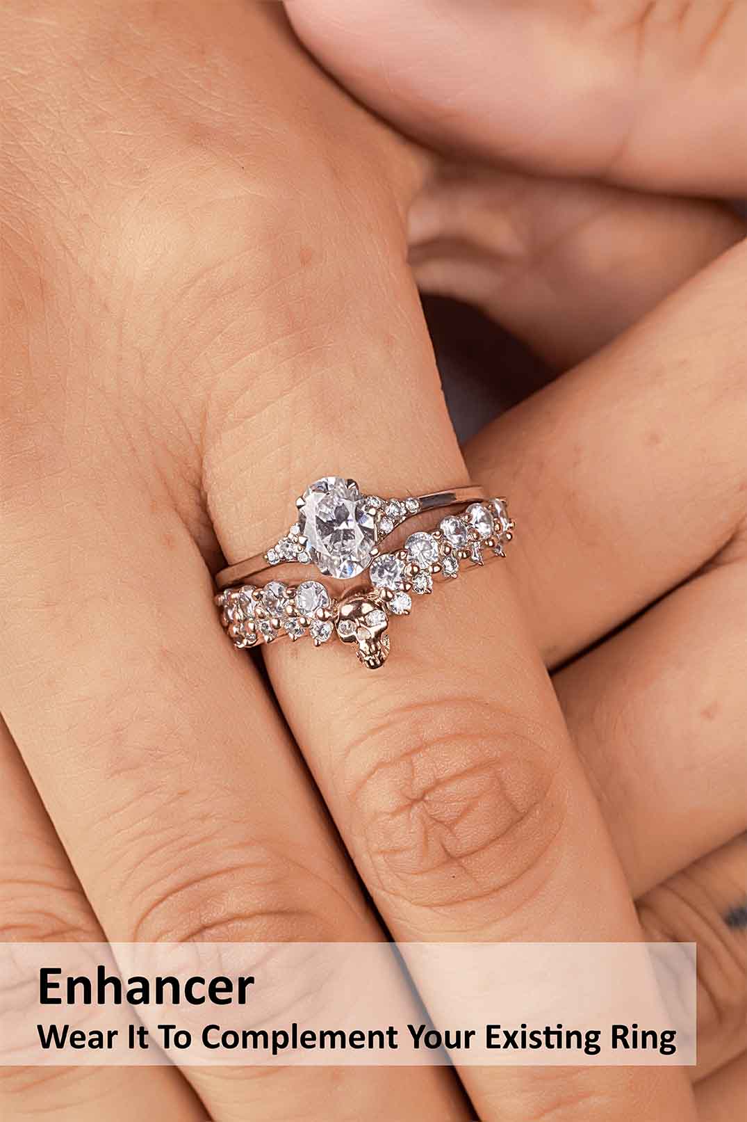 AAA Cubic Zirconia 925 Sterling Silver Skull Engagement Ring Enhancer for Women Wedding Anniversary Band Gift for Her