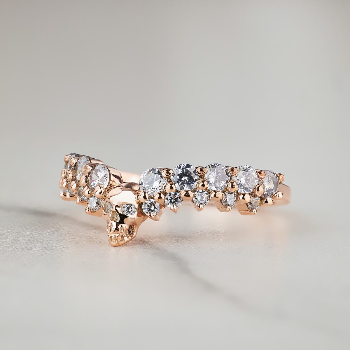 Moissanite Skull Wedding Ring Enhancer Rose Gold Gothic Engagement Ring