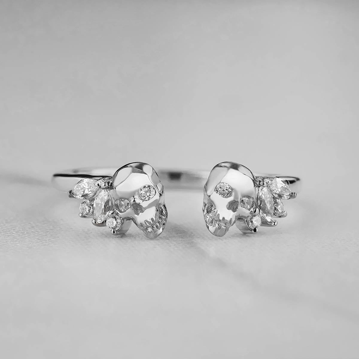 AAA Cubic Zirconia 925 Sterling Silver Skull Engagement Ring Enhancer for Women Wedding Anniversary Band Gift for Her