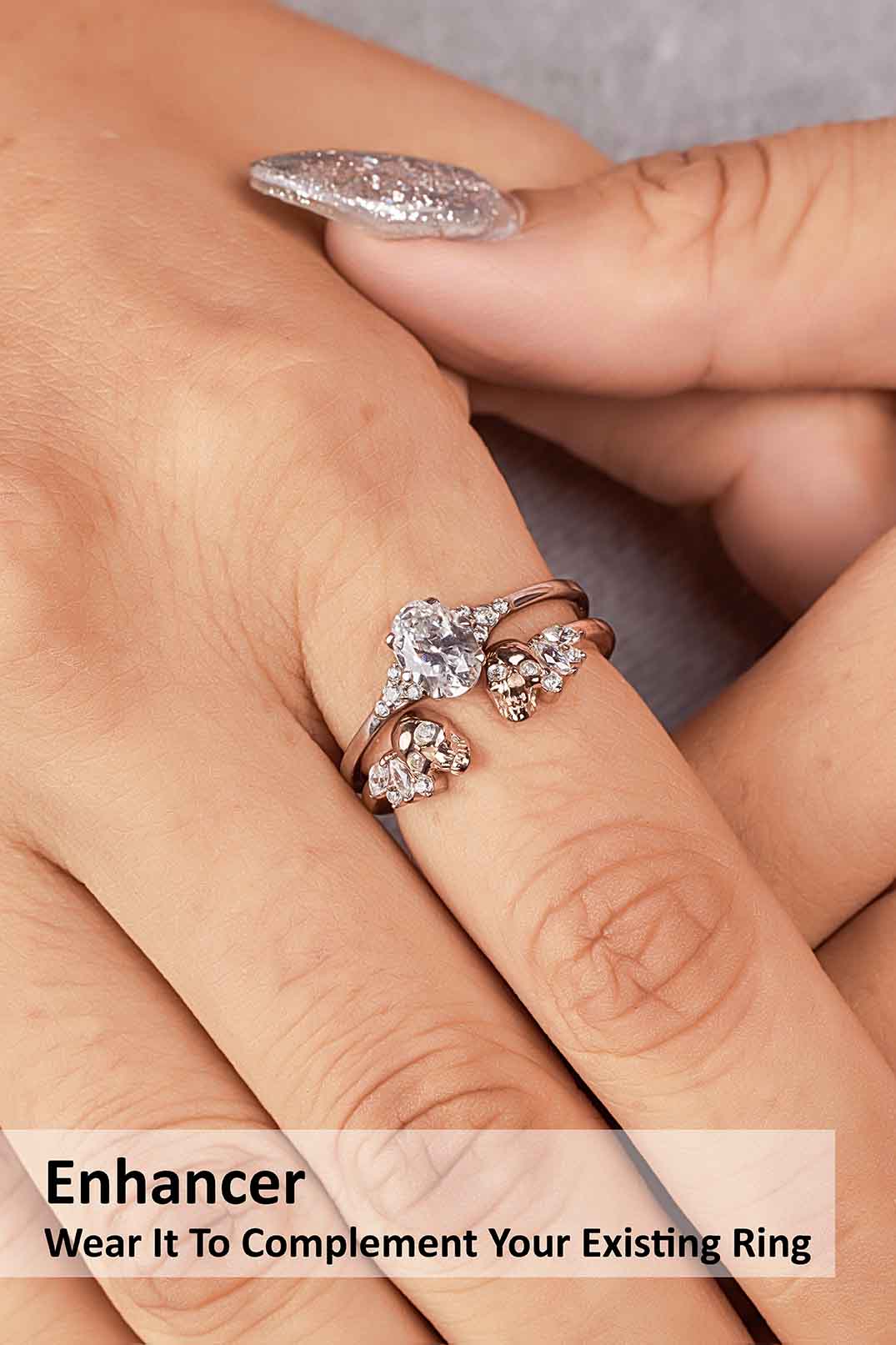 AAA Cubic Zirconia 925 Sterling Silver Skull Engagement Ring Enhancer for Women Wedding Anniversary Band Gift for Her