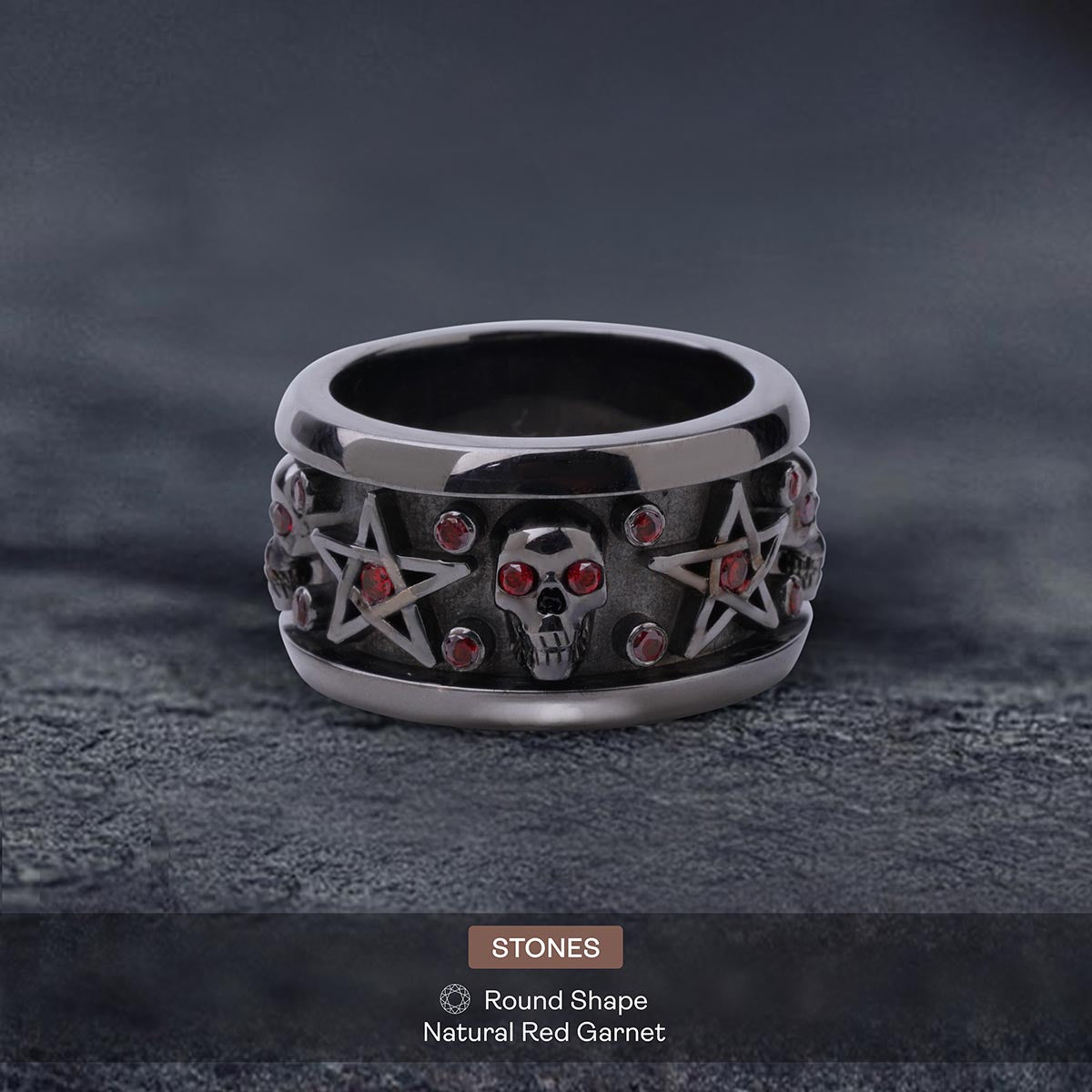 Pentagram Skull Band for Men Gothic Wedding Ring Biker Jewelry