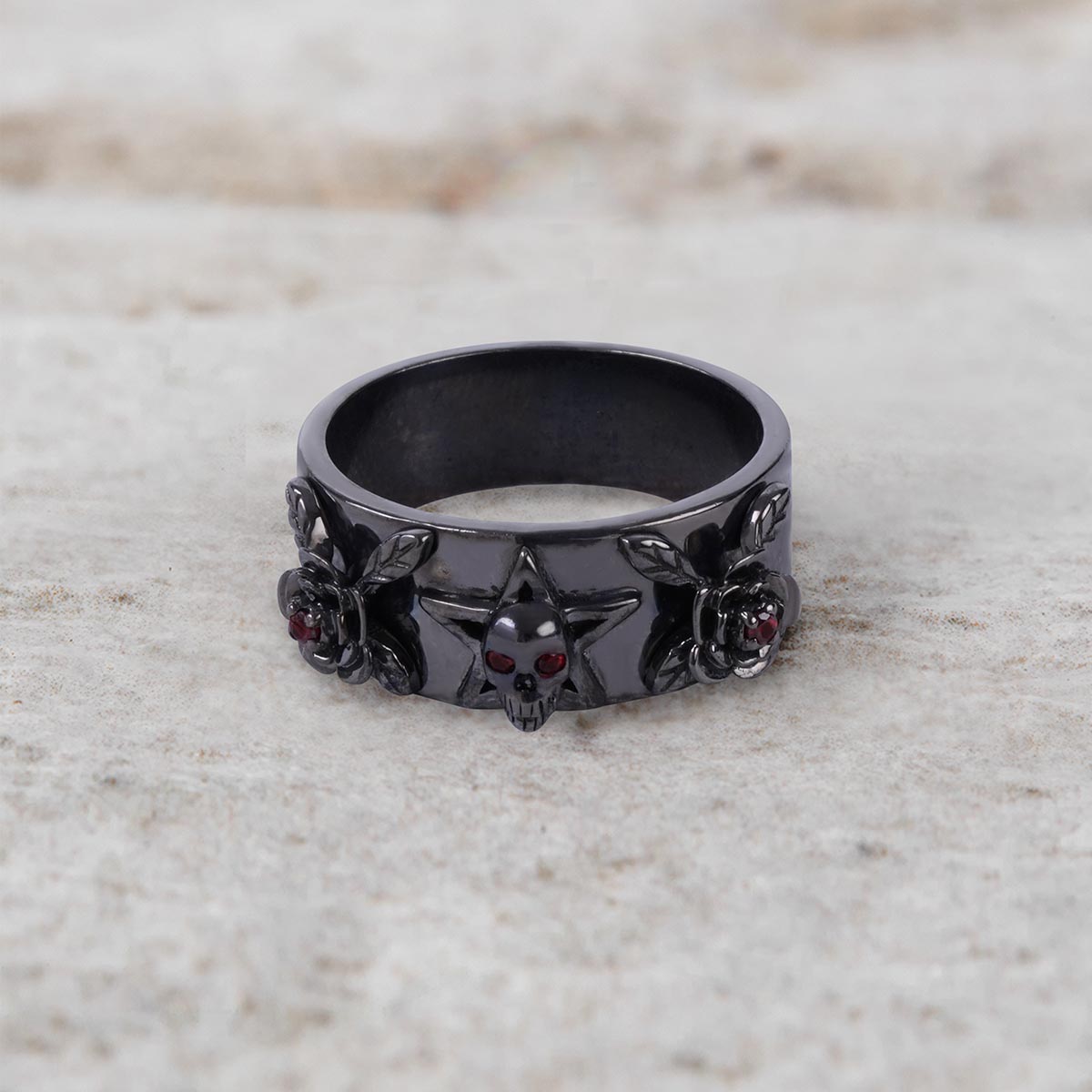 Rose and Skull Wedding Band for Women Goth Engagement Ring