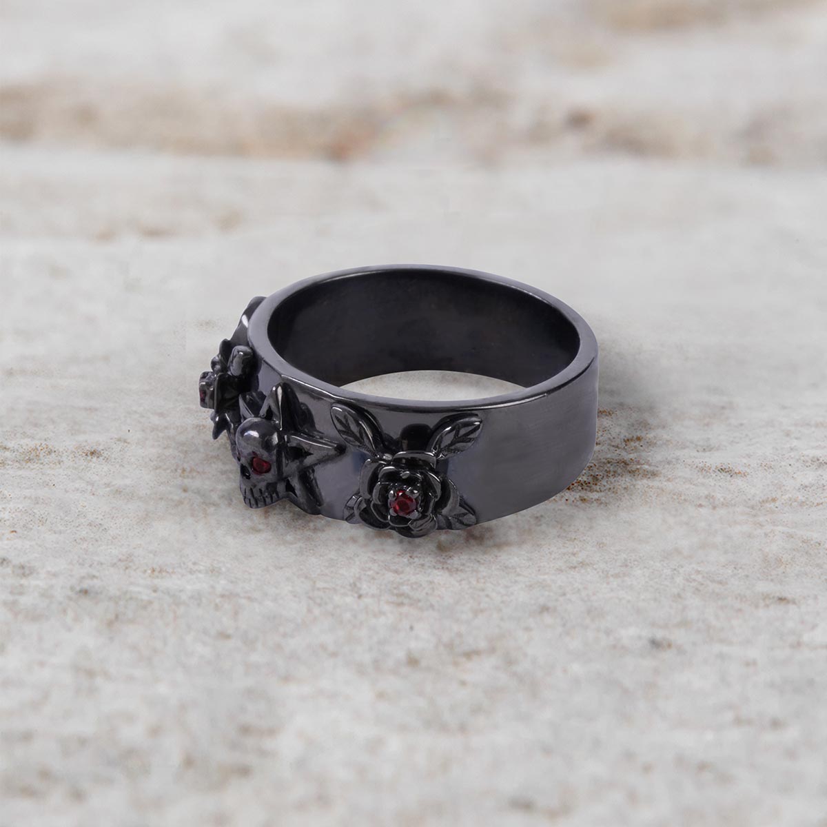 Rose and Skull Wedding Band for Women Goth Engagement Ring