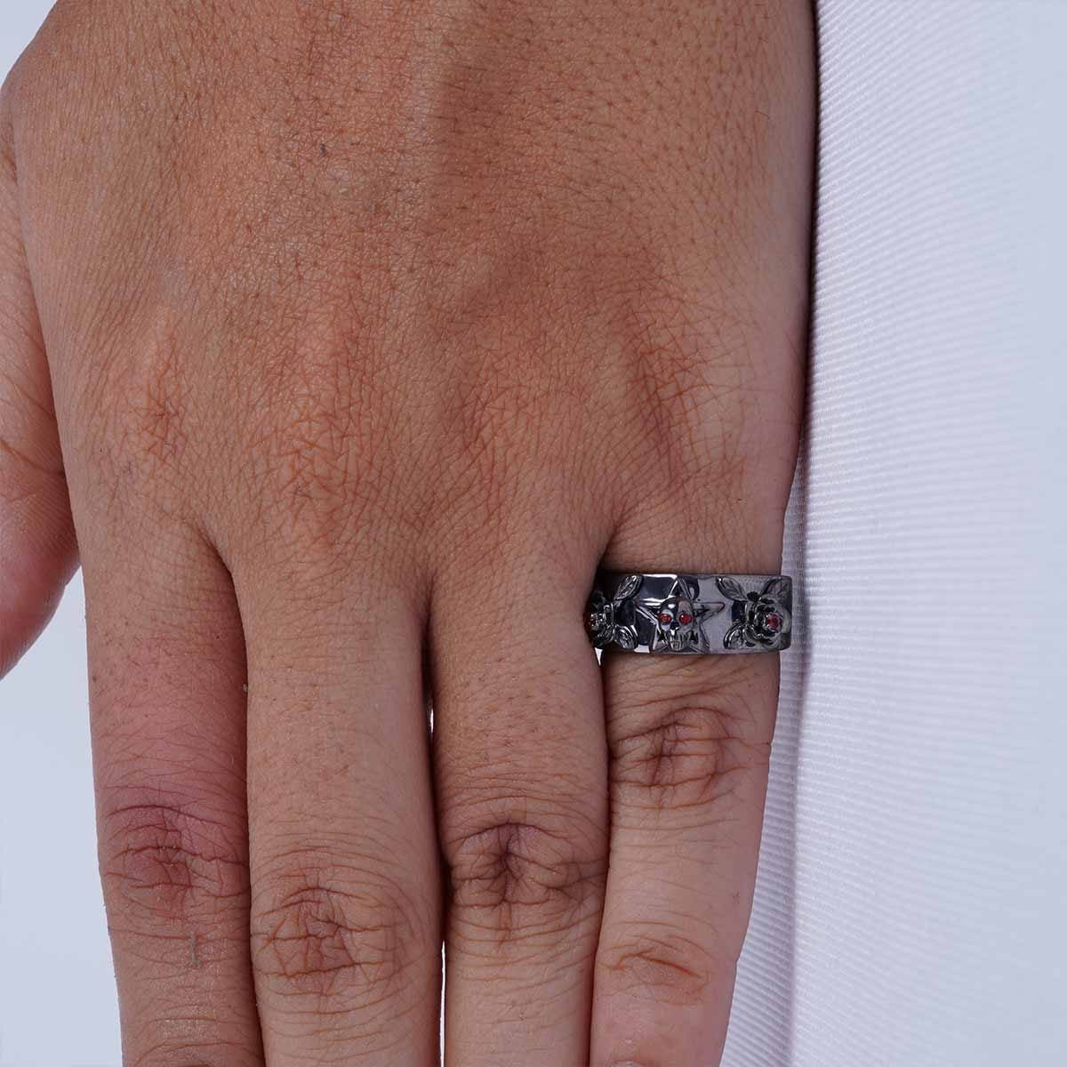 Rose and Skull Wedding Band for Women Goth Engagement Ring