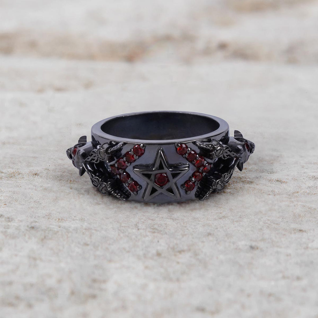 Pentagram Skull Wedding Ring Devil Horn Occult Satanic Jewelry