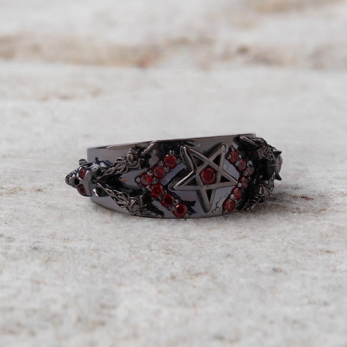 Pentagram Skull Wedding Ring Devil Horn Occult Satanic Jewelry