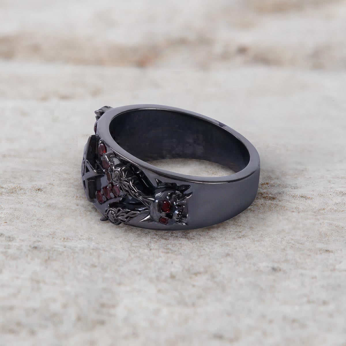 Pentagram Skull Wedding Ring Devil Horn Occult Satanic Jewelry