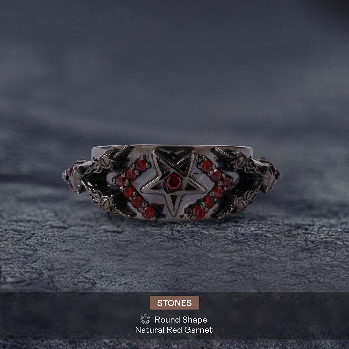 Pentagram Skull Ring for Women Gothic Occult Satanic Jewelry