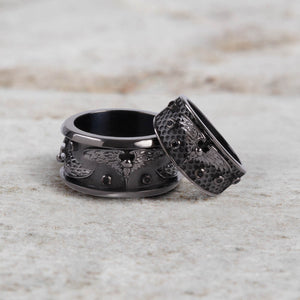 Raven Wedding Rings for Couple Norse Viking Jewelry Black Moissanite