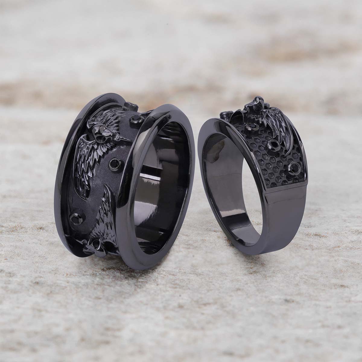 Raven Wedding Rings for Couple Norse Viking Jewelry Black Moissanite