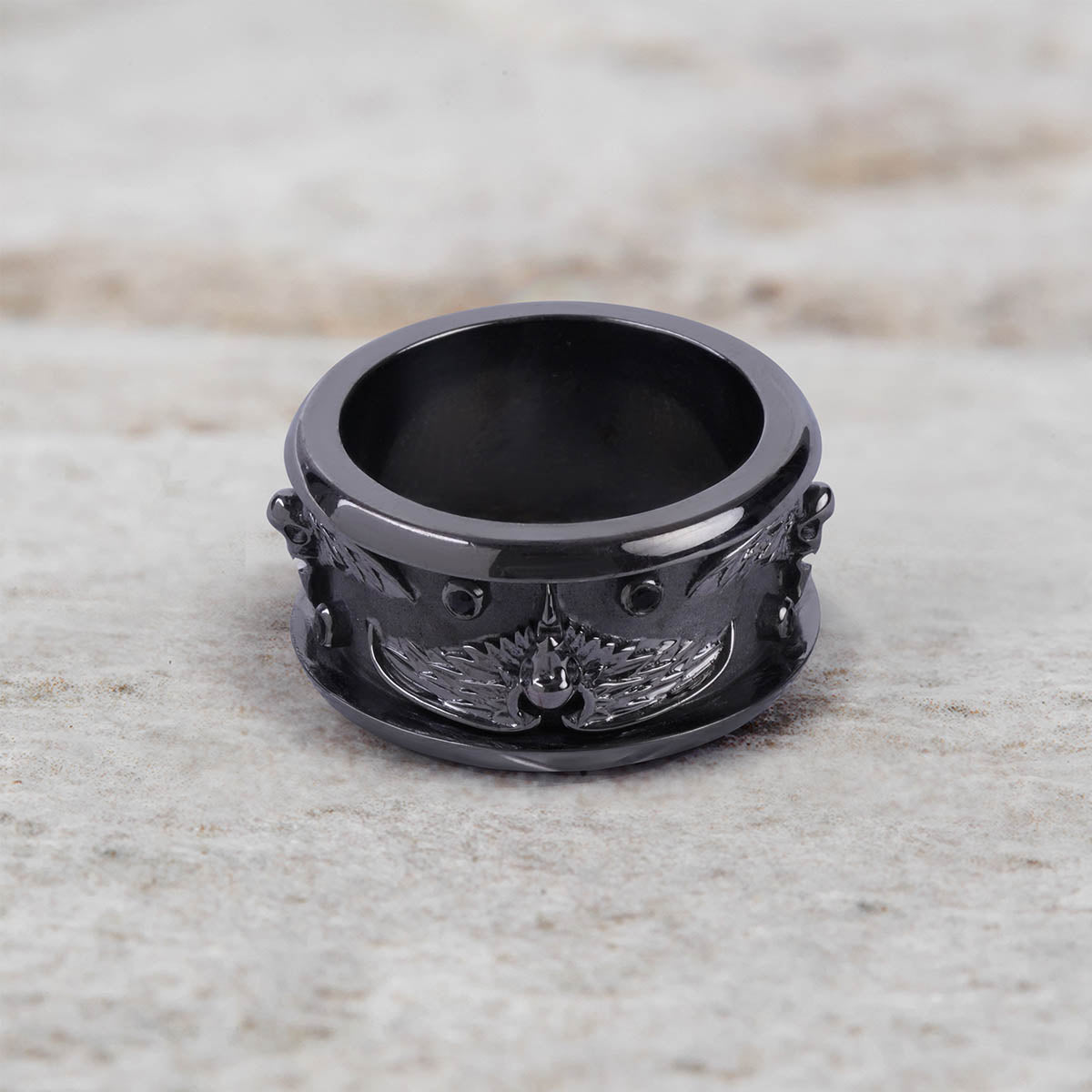 Raven Skull Band for Men Gothic Viking Jewelry Gun Metal Finish