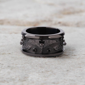 Raven Skull Band for Men Gothic Viking Jewelry Gun Metal Finish