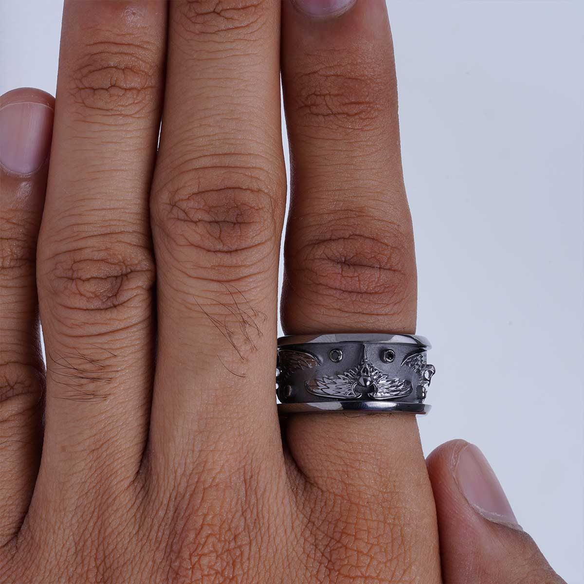 Raven Wedding Band for Men Gothic Viking Jewelry Sterling Silver