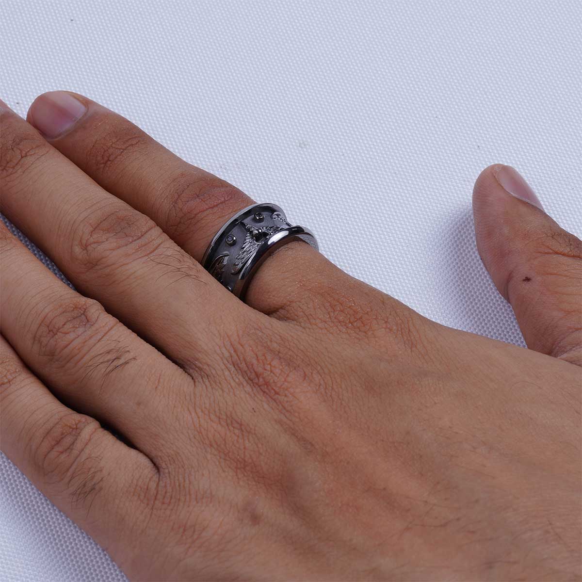 Viking Raven Wedding Band for Men Norse Jewelry White Gold