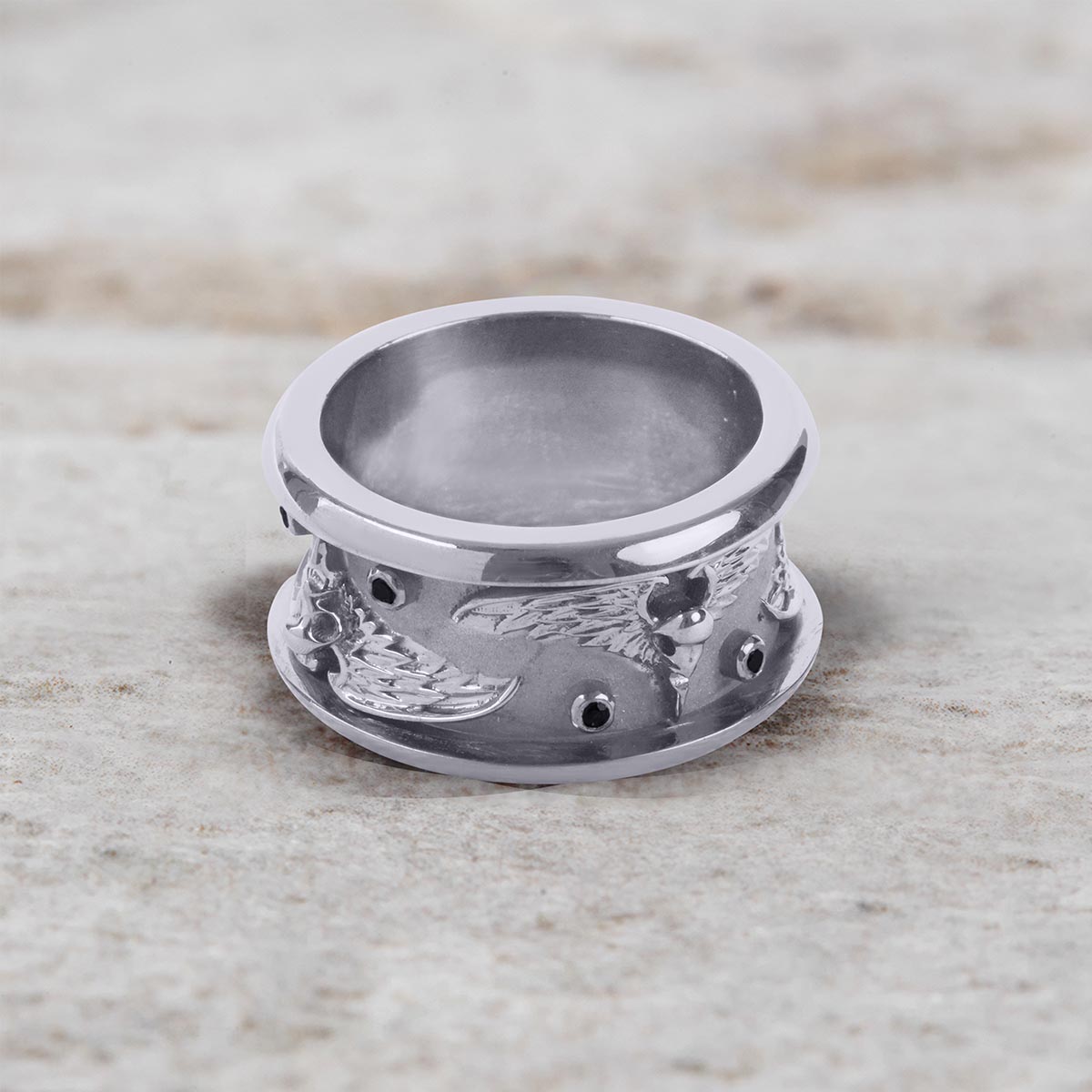 Raven Wedding Band for Men Gothic Viking Jewelry Sterling Silver