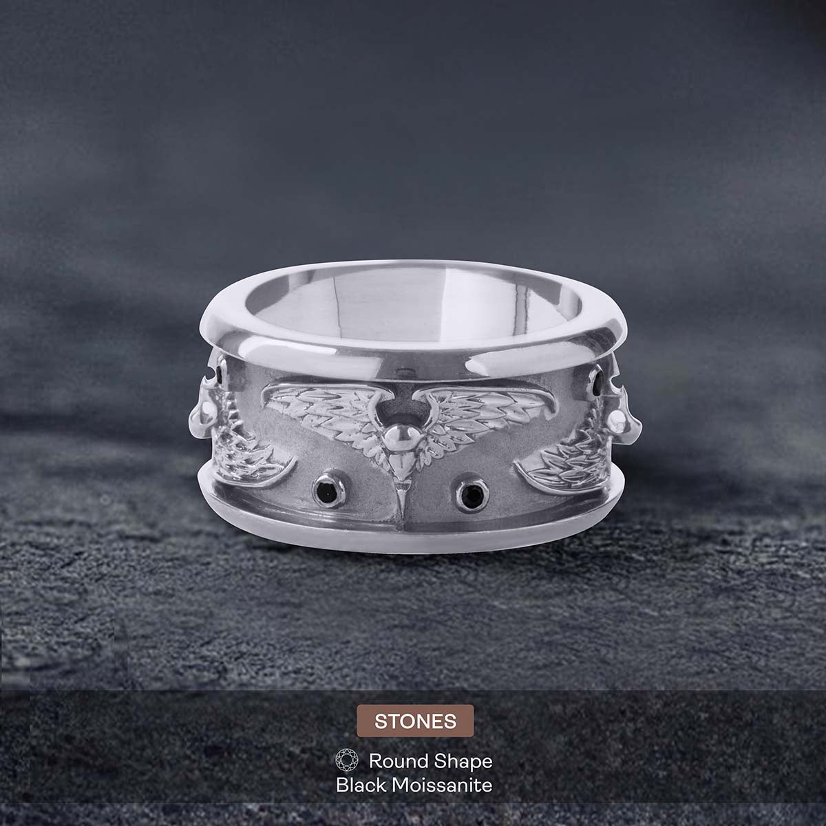 Viking Raven Wedding Band for Men Norse Jewelry White Gold