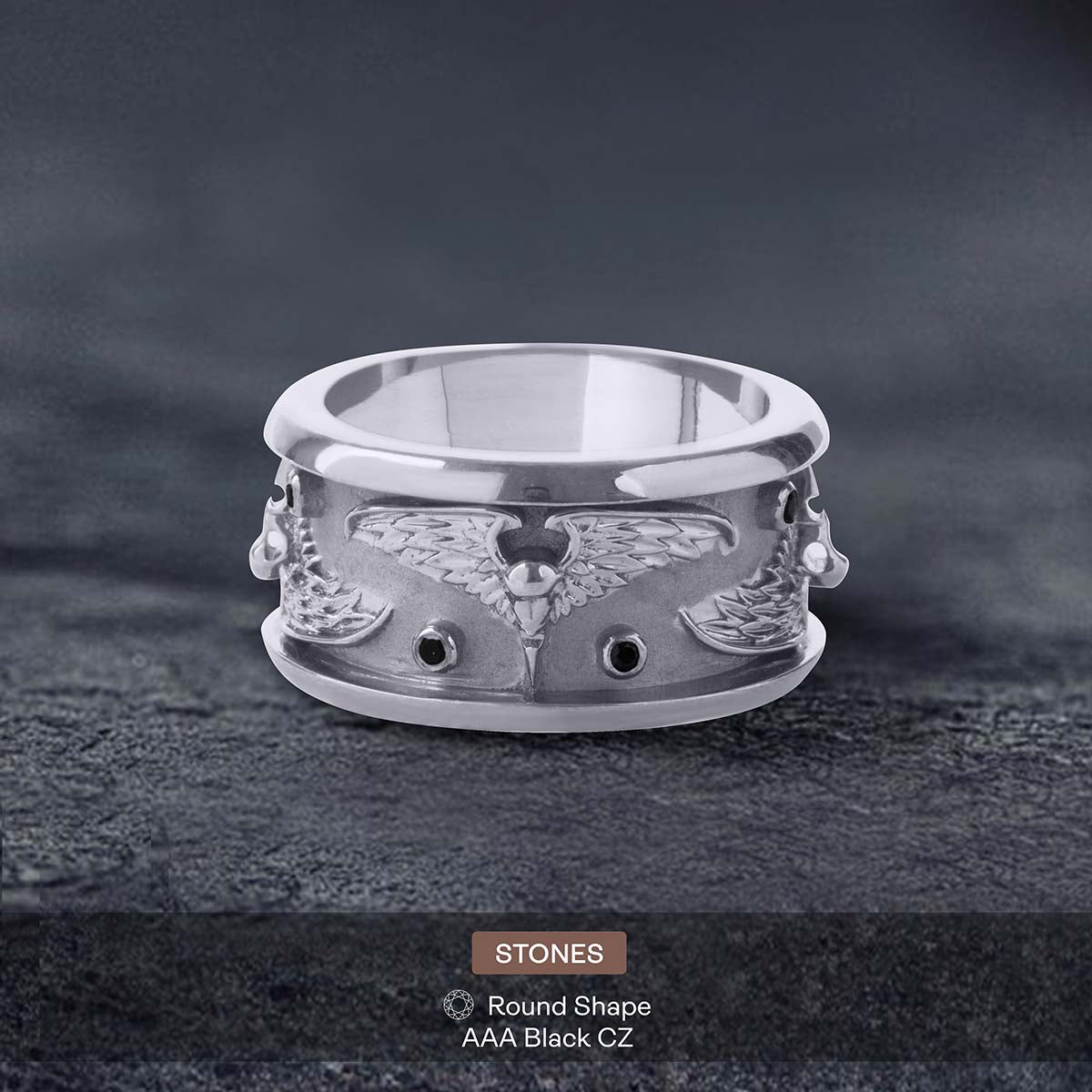 Raven Wedding Band for Men Gothic Viking Jewelry Sterling Silver