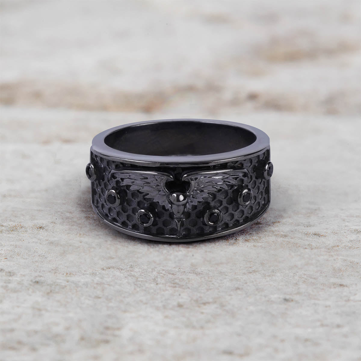 Raven Wedding Band for Women Gothic Viking Jewelry Gun Metal Finish