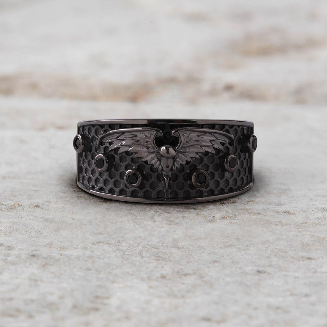 Raven Wedding Band for Women Gothic Viking Jewelry Gun Metal Finish