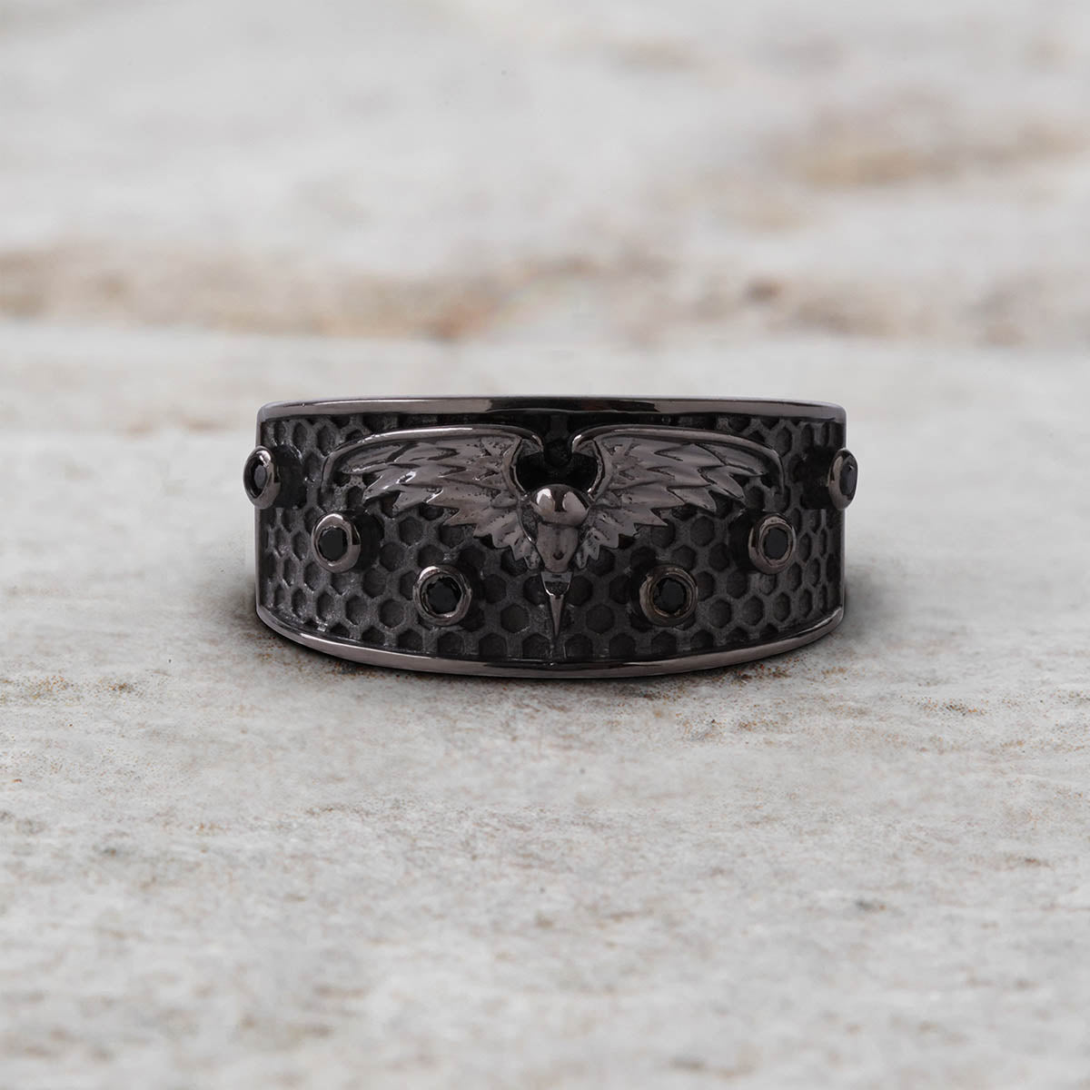 Viking Raven Ring for Women Gothic Wedding Band Gun Metal