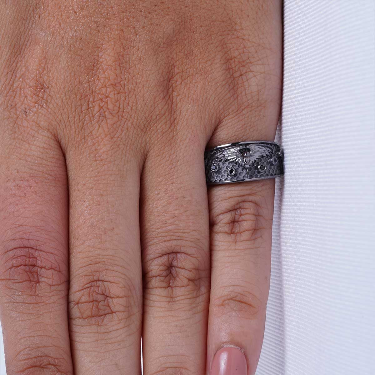 Raven Wedding Band for Women Gothic Viking Jewelry Gun Metal Finish