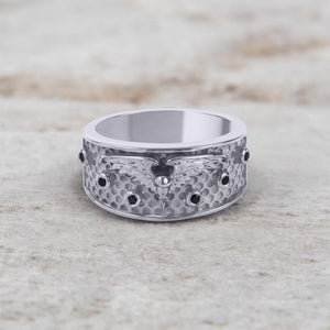 Viking Raven Engagement Ring 14k White Gold Nordic Jewelry