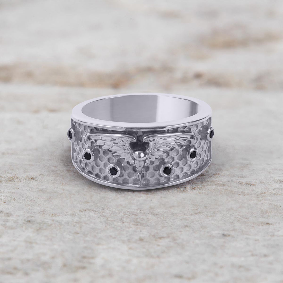 Sterling Silver Raven Ring Black Moissanite Norse Viking Jewelry