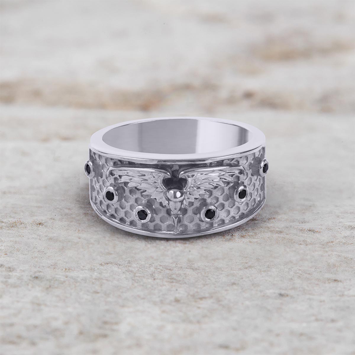 Sterling Silver Raven Ring Black Moissanite Norse Viking Jewelry