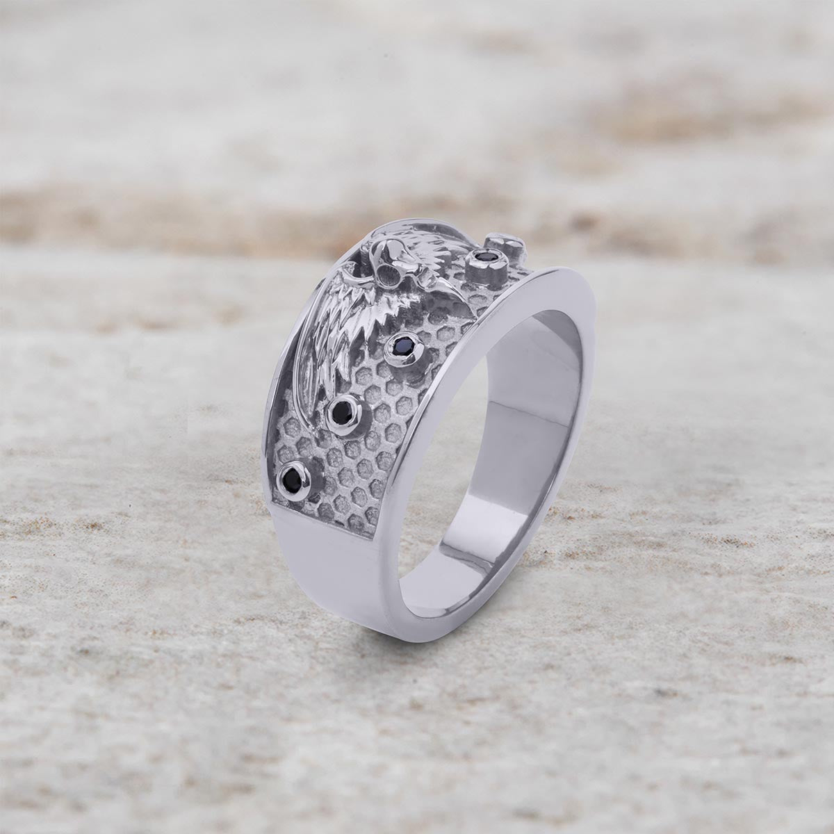 Sterling Silver Raven Ring Black Moissanite Norse Viking Jewelry