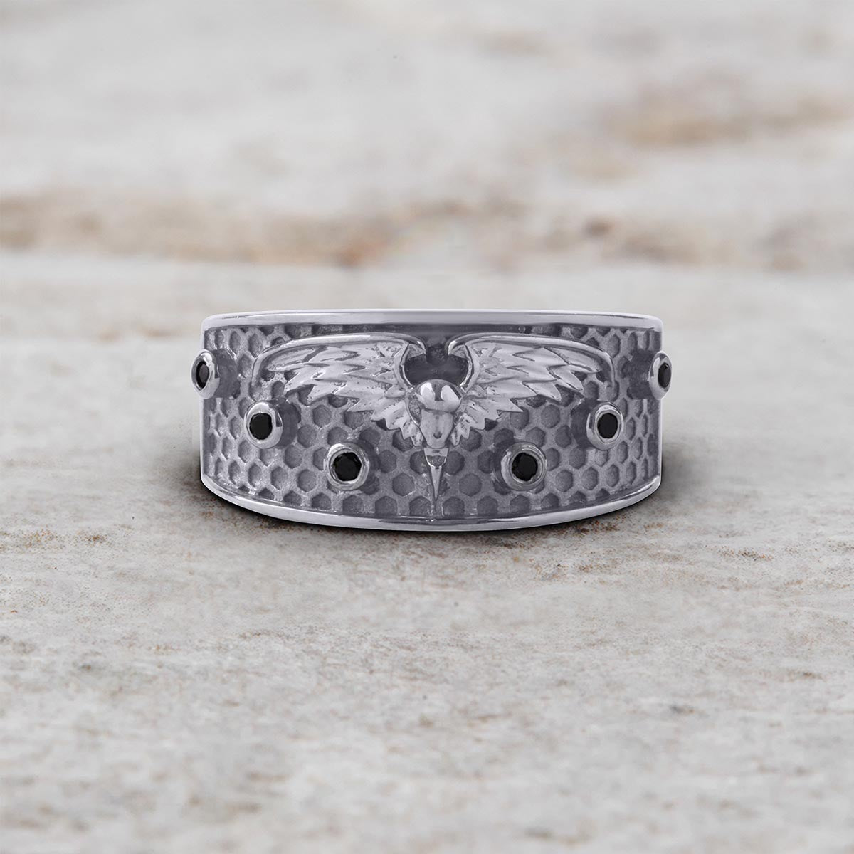 Sterling Silver Raven Ring Black Moissanite Norse Viking Jewelry