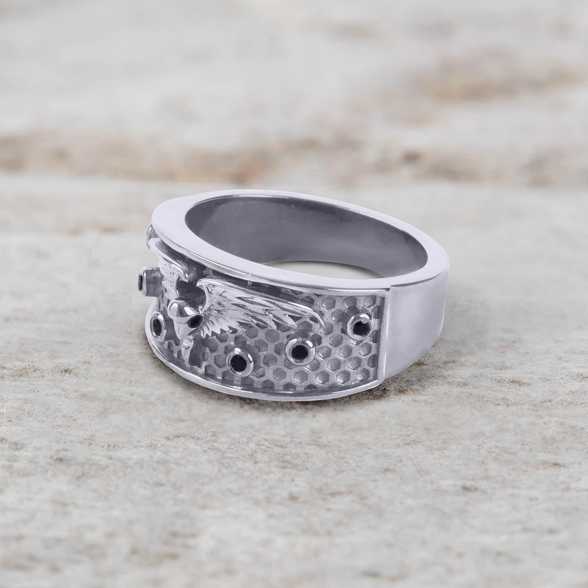 Sterling Silver Raven Ring Black Moissanite Norse Viking Jewelry