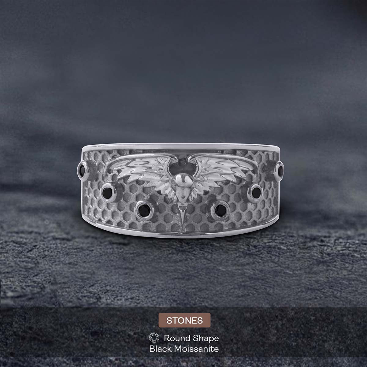 Sterling Silver Raven Ring Black Moissanite Norse Viking Jewelry